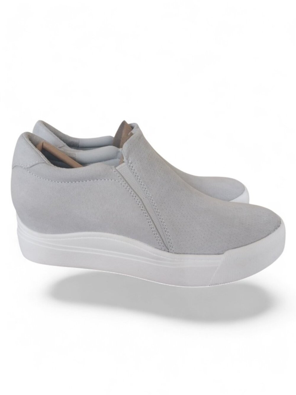 Dr.Scholl's Womens Time Off Wedge Sneaker - Grey Microfiber Perf - Size 8.5